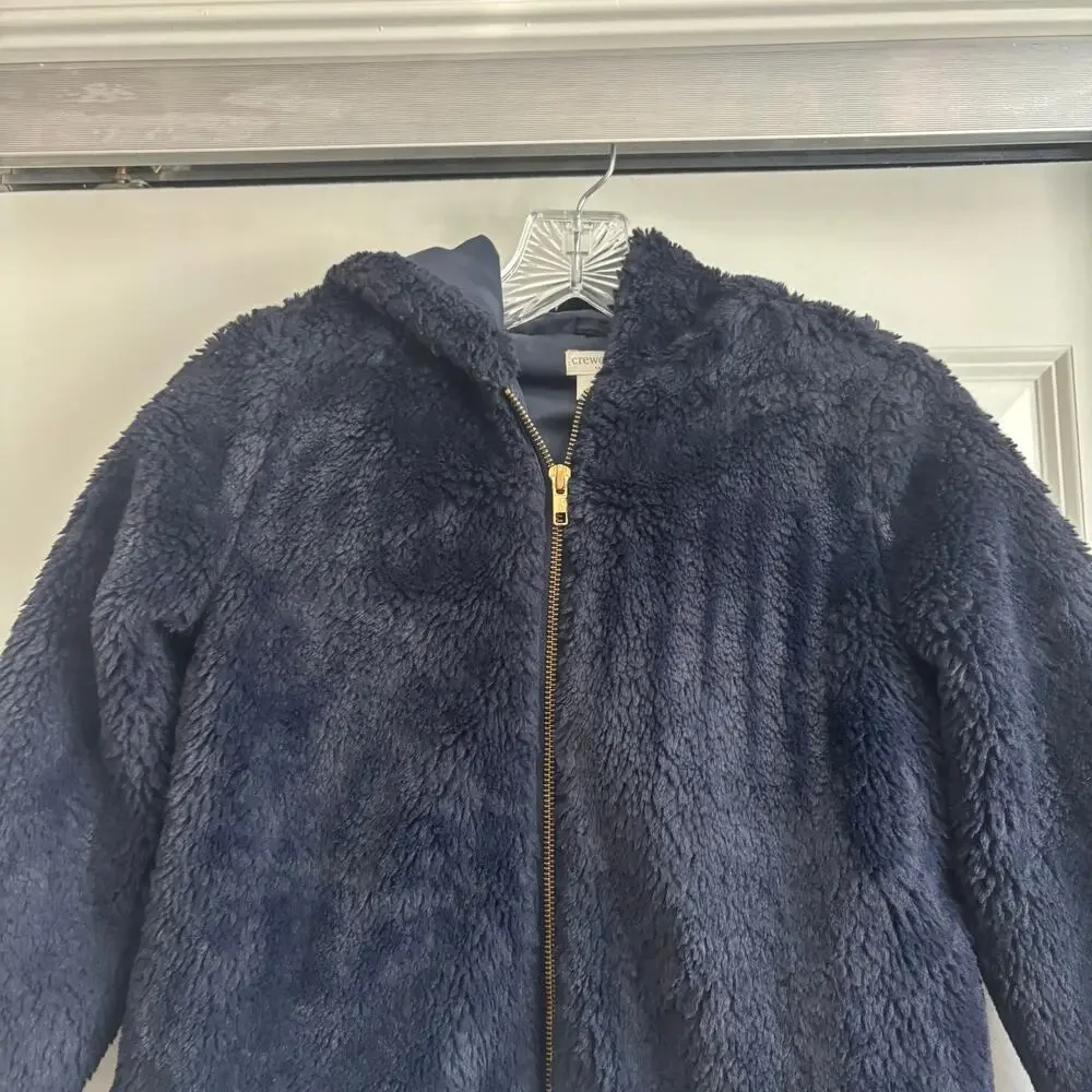 J‎ Crew Crewcuts Unisex Navy Collared Sherpa Fleece Bomber Jacket Kids Sz 8